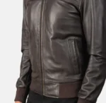 Enzo Vintage Rib Knit Brown Leather Bomber Jacket