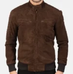 Men's Mocha Suede Biker Leather Bomber Jacket