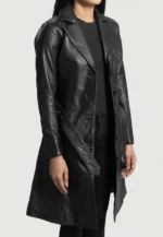 Abigail Black Leather Trench Coat
