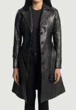 Abigail Black Leather Trench Coat