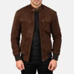 Men's Mocha Suede Biker Leather Bomber Jacket