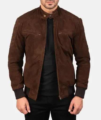 Men's Mocha Suede Biker Leather Bomber Jacket