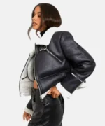 Women Black Leather Shearling Jacket