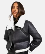 Women Black Leather Shearling Jacket
