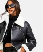 Women Black Leather Shearling Jacket
