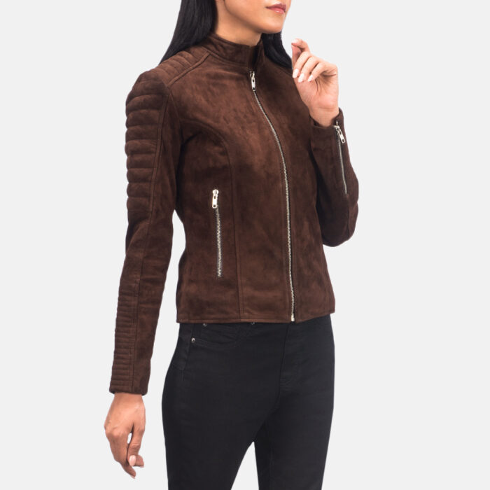 Mocha Quilted Suede Biker Jacket