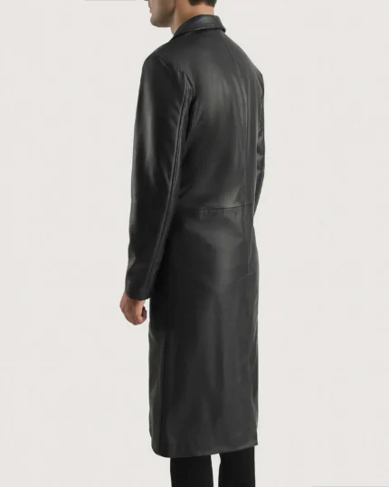 Classic Black Leather Overcoat