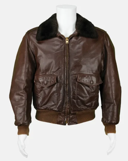 Vintage Brown Leather Bomber Jacket