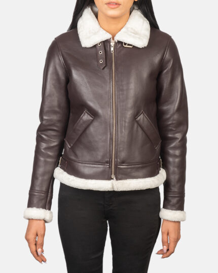 Women Sherilyn B-3 Maroon Leather Bomber Jacket