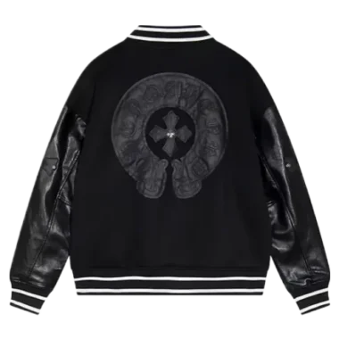 Chrome Hearts Black Leather Varsity Jacket